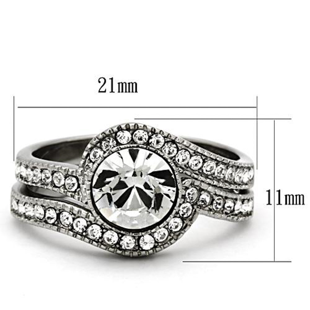 ARTK1155 Stainless Steel 2.25 Ct Round Cubic Zirconia 316 Wedding Band Ring Set Sz 5-10